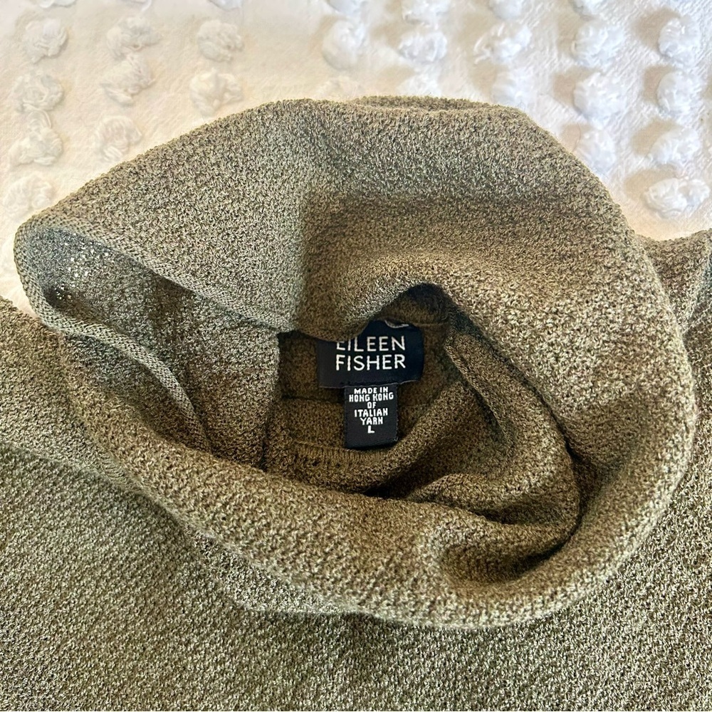 Eileen Fisher Women’s Olive Green Turtleneck Wool Crepe Sweater Sz L EUC - Picture 5 of 11